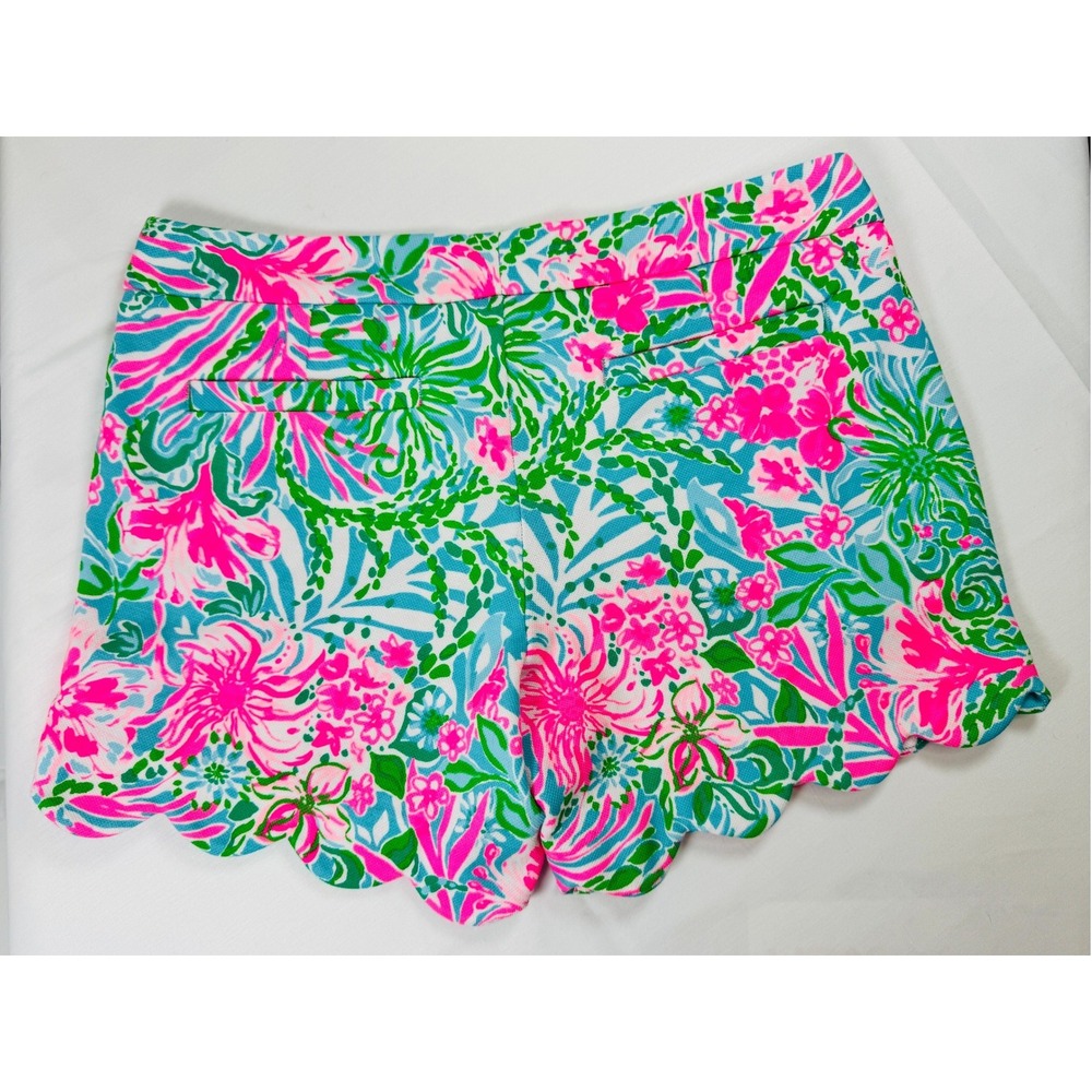 Lilly Pulitzer Buttercup Knit Shorts Women 6 Amalfi Blue Pink Leaf It Wild NWT - Picture 5 of 6